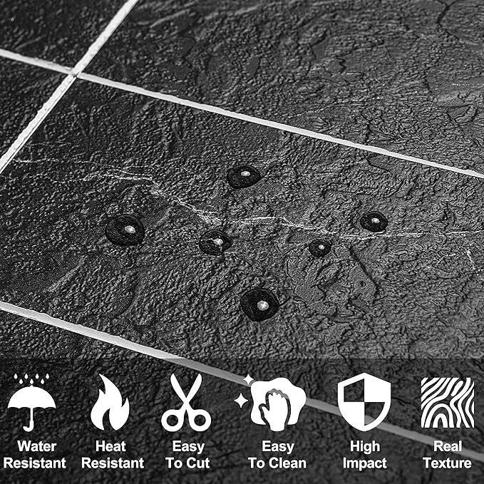 AULIGET Faux Stone Backsplash Peel and Stick PVC Tile, 3 Inch x 6 Inch Black - Image 3
