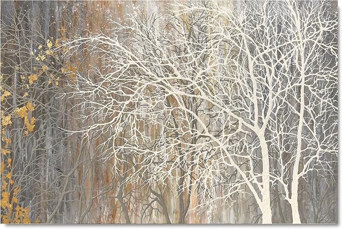 Yihui Arts Autumn Painting On Canvas White Tree Wall Art Large Landscape - Image 2