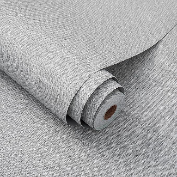 24"x393" Grey Grasscloth Peel and Stick Fabric Textured Contact Paper Removable by LVSHI
