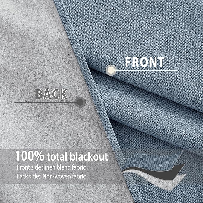 NICETOWN Stone Blue Full Shade Faux Linen Curtain Panels 90" Long, Pair of - Image 5