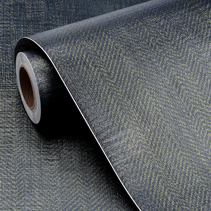 FunStick Gold Navy Blue Grasscloth Wallpaper Peel and Stick Wallpaper Textured - Image 7