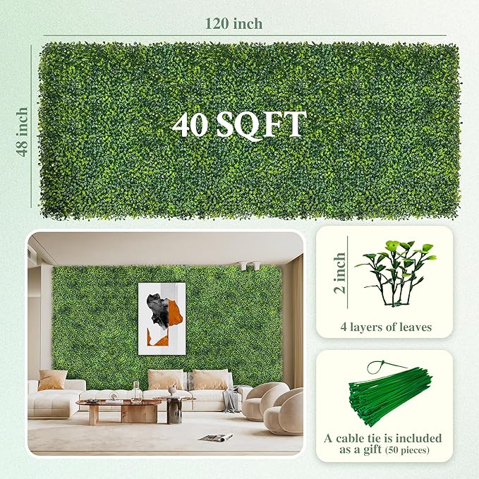ODTORY Artificial Boxwood Roll Panels, Decorative Grass Wall Covering - Image 2