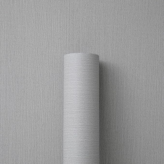 24"x393" Grey Grasscloth Peel and Stick Fabric Textured Contact Paper Removable - Image 5