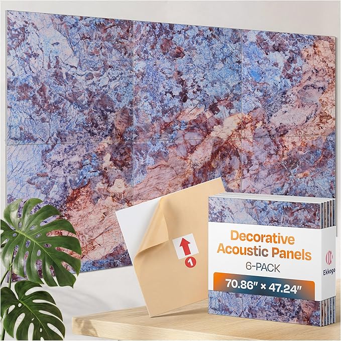 XL Acoustic Wall Panels 6-Pack Decorative Acoustic Panels High Density Sound by EkkogoAcousticPanels