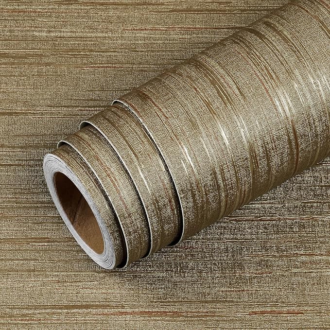 Livelynine Gold Grasscloth Peel and Stick Wallpaper Textured Accent Wall Paper - Image 7