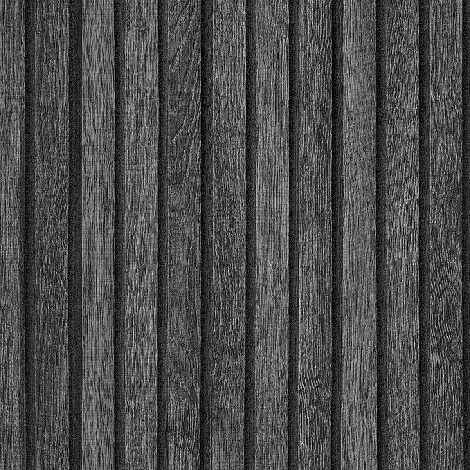 VEELIKE Charcoal Black Wood Slat Peel and Stick Wallpaper 24''x118'' Modern by VEELIKE