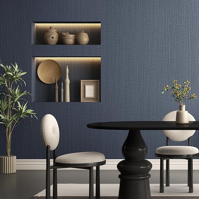 Haimin Fabric Wallpaper Textured Contact Paper Navy Blue Peel and Stick Faux - Image 4