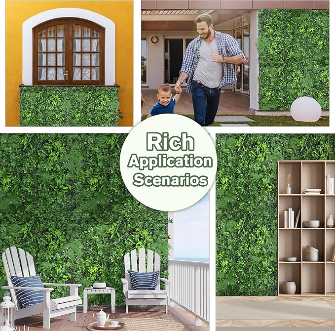 Artificial Green Boxwood Grass Wall Panels: 20"x20" UV Protected Ivy Privacy - Image 6