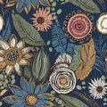 Blue Boho Wallpaper Peel and Stick, Vintage Floral Contact Paper 17.5" x 393.7" by Laatse