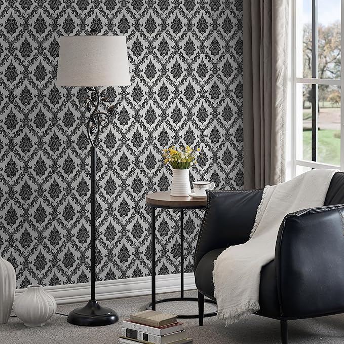 17.7" x118" Peel and Stick Wallpaper Black Wall Paper - Image 5