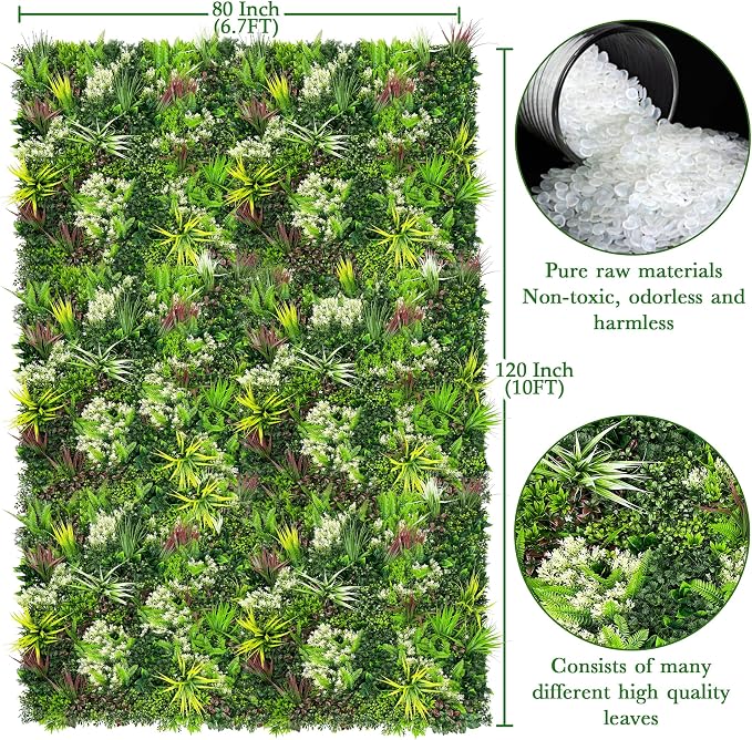 ODTORY Artificial Plant Wall Panels: 80"×120" UV-Anti Faux Grass Wall Backdrop - Image 2