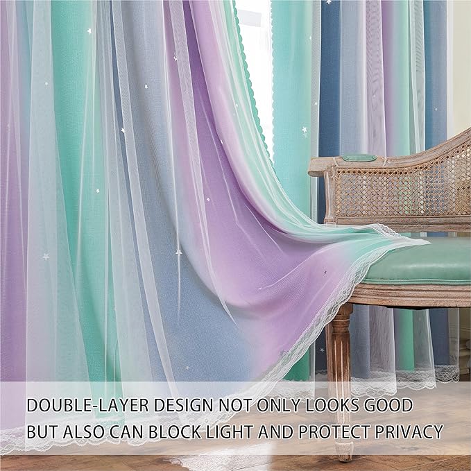 XiDi Purple Rainbow Curtains for Kids' Bedroom - Image 2
