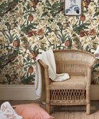 Erfoni 17.3" x197" Beige Retro Floral and Bird Contact Paper Vintage Peel and - Image 6