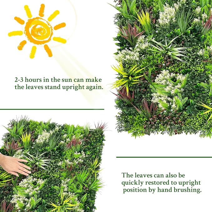 ODTORY Artificial Plant Wall Panels: 20"×20" 8P UV-Anti Faux Grass Wall - Image 7