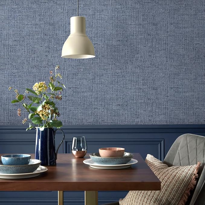Blue Grasscloth Peel and Stick Wallpaper Textured Contact Paper 15.7in x - Image 9
