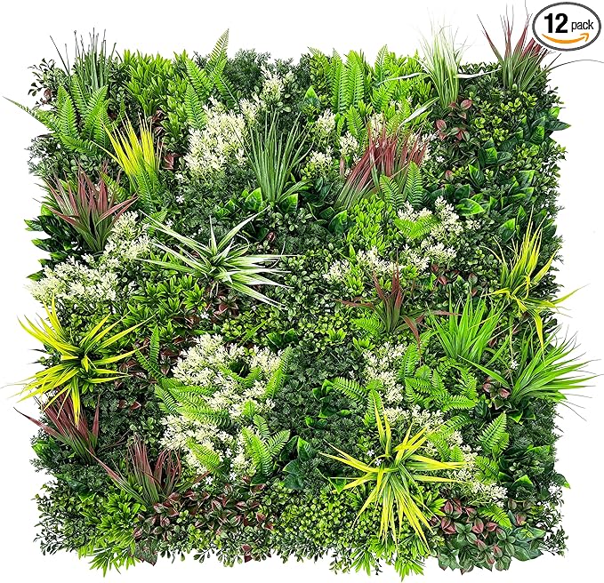 ODTORY Artificial Plant Wall Panels: 20"×20" 12P UV-Anti Faux Grass Wall by ODTORYHOME