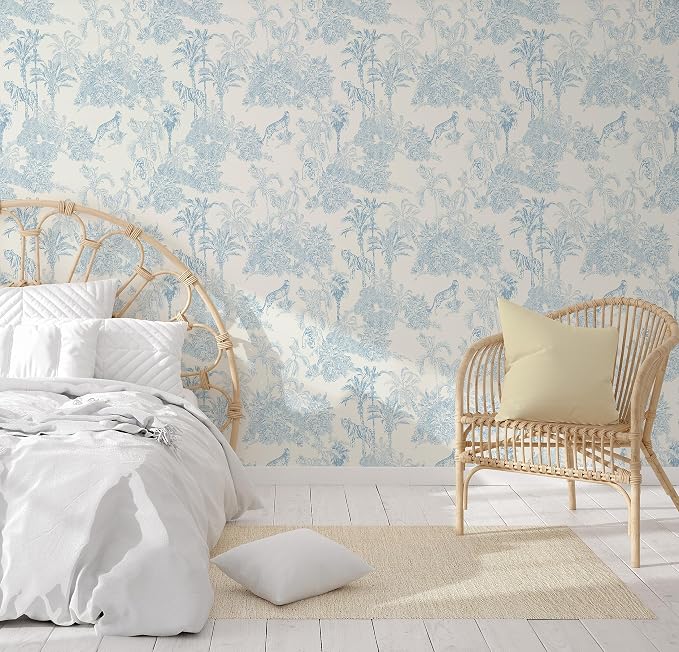 RollsRolla Toile Blue and White Peel and Stick Wallpaper Accent Wall French - Image 3