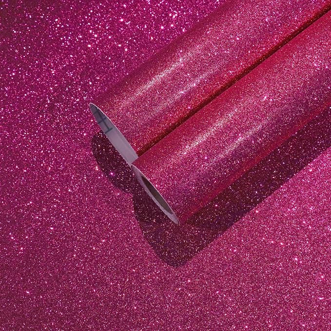 CHIHUT 15.7''x100'' Hot Pink Wallpaper Sparkly Glitter Wallpaper Stick and Peel by CHIHUT